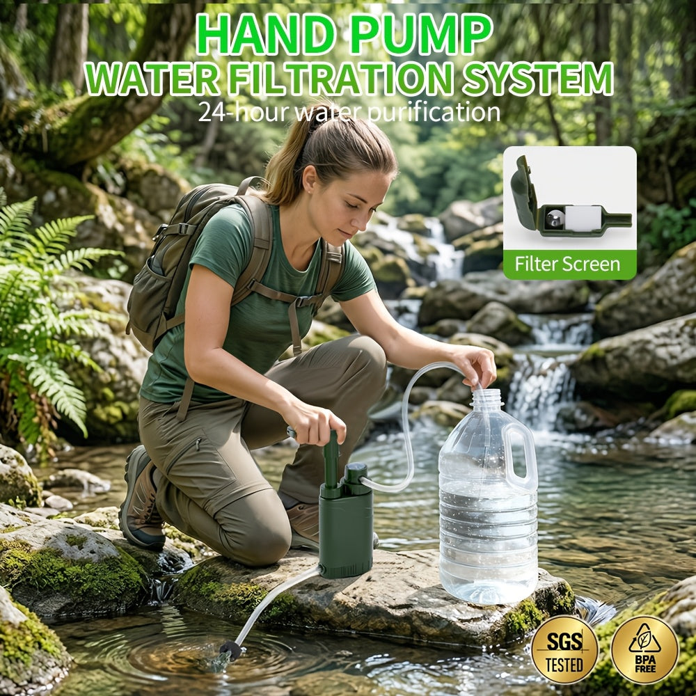 Portable Water Filter Pump for Camping & Hiking - 0.01 Micron 4-Stage Filtration, Replaceable Carbon Filter, ABS Material, Survival Water Purifier for Backpacking, Emergency & Outdoor Adventures