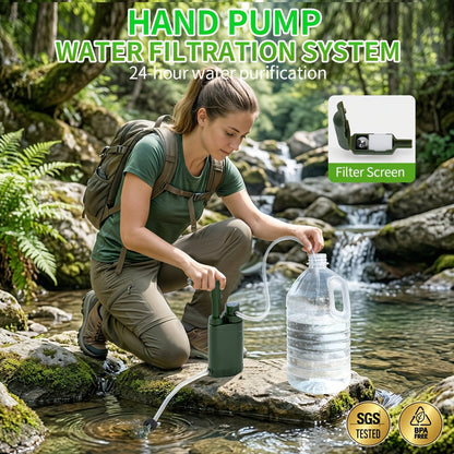 Portable Water Filter Pump for Camping & Hiking - 0.01 Micron 4-Stage Filtration, Replaceable Carbon Filter, ABS Material, Survival Water Purifier for Backpacking, Emergency & Outdoor Adventures
