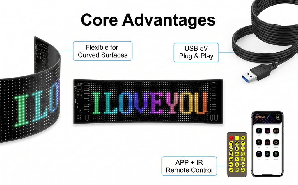 2pcs Flexible Eye Shape LED Sign, APP & Remote Control Programmable, 5V USB DIY Light for Car Party Holiday Gift