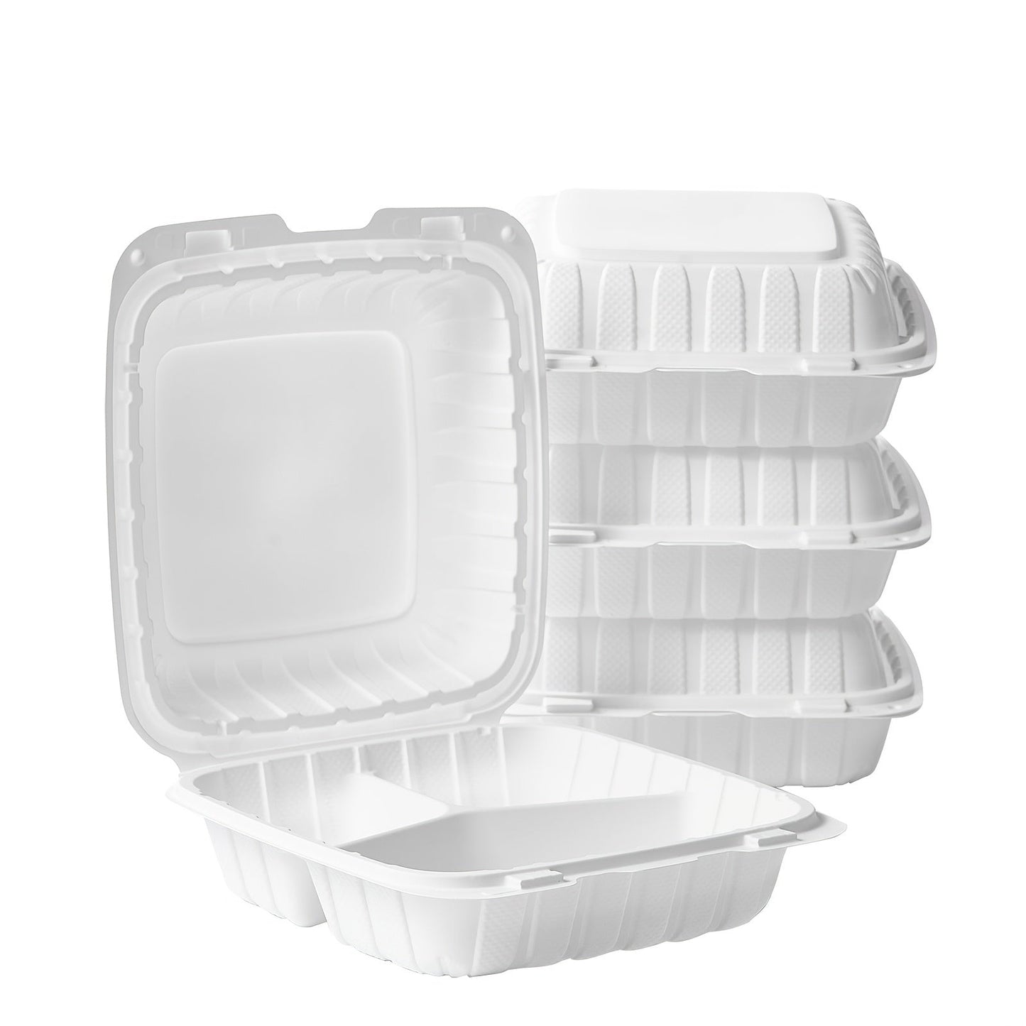 Disposable Food Containers Take Out Boxes with Lids - 7" 8" 9" Plastic Clamshell Meal Prep Containers BPA Free 1 & 3 Compartment Heavy Duty Reusable White