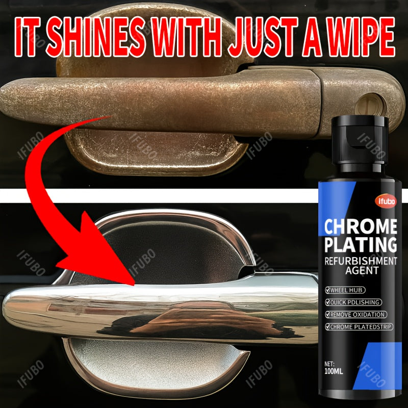 Chrome Plating Refurbishment Agent - Quick Polish & Repair for Door Handles, Window Trim, Car Badges - Removes Oxidation, Restores Shine, Universal Use, 3.38oz, Chrome Plating Refurbishment Agent, Door Handle Restoration, Sleek Bottle Design