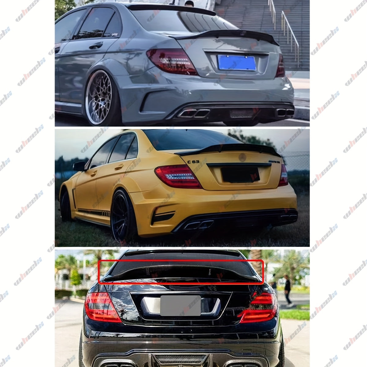 for Mercedes Benz W204 C250 C300 C63 AMG C-Class 4 Door Sedan Rear Duckbill Highkick Trunk Spoiler Wing, Gloss Black/Carbon Pattern, Chrome, ABS Material