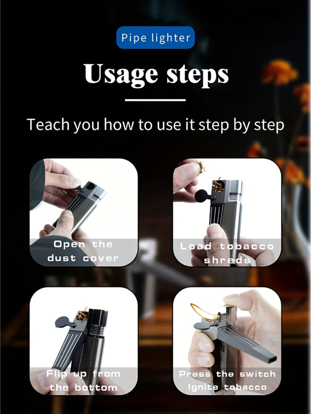 Folding Pipe Lighter Refillable 2-in-1 with Adjustable Flame, Metal-Crafted Durable Design, Gift Box Included – Windproof Butane Lighter for Men, Outdoor, Christmas & Valentine’s Day Gift