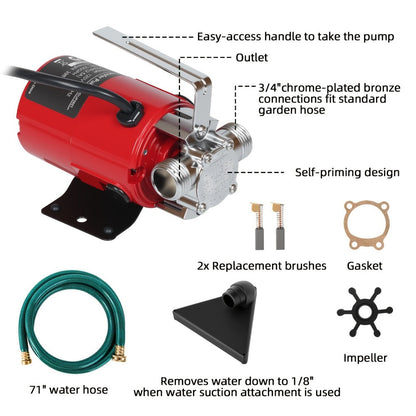 Portable Electric Water Pump 330 GPH – 1/10 HP 120V Heavy Duty Utility Pump with Hose, High-Flow Water Transfer Pump for Pool Drain, Flood Removal, Sump, Aquarium & Household Water Transfer (AC)
