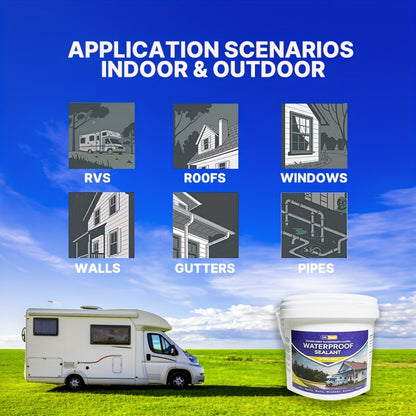 RV Waterproof Sealant 4.41LB – Flexible Clear Roof & Gutter Sealant Covers 160 Sq Ft | Multi-Surface Water-Based Coating for RV, Home & Outdoor Use | Includes Brush