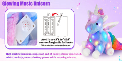 Light Up Unicorn Plush Toy with Glowing Rainbow LED & Music – Glow in the Dark Stuffed Animal for Kids, Girls, Birthday, Christmas & Holiday Gift