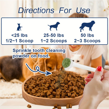 Pet Dental Powder for Dogs & Cats – Plaque Remover, Bad Breath Freshener & Tooth Cleaning Powder, No-Brush Oral Care Solution, 100g – Safe Daily Dog Dental Health Supplement