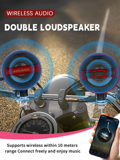 Motorcycle Bluetooth Stereo Speaker System with Built-In Amplifier – 3" Handlebar Mount Speakers, MP3 & USB, 12V, 20W×2 for ATV, Dirt Bike & Cruiser, Waterproof Radio Antenna, Black / Silver