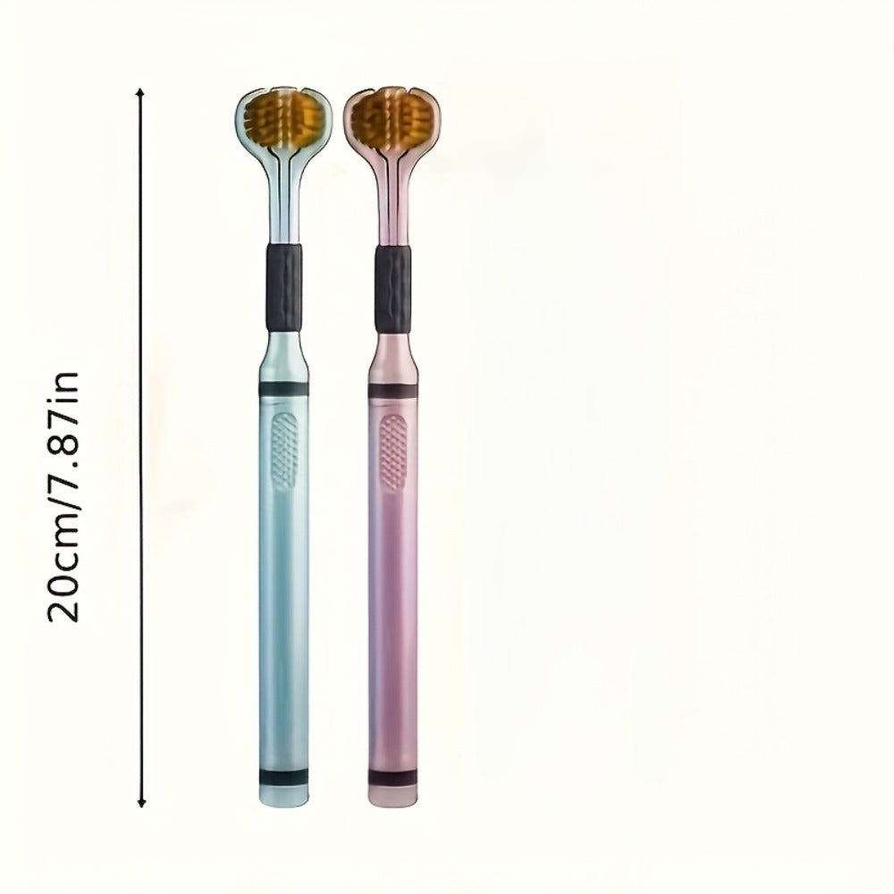 360 Toothbrush 2-Pack – Three-Head Design with Soft & Hard Nylon Bristles, 360° Cleaning, Tongue Coating Removal, Seamless Design for Braces, Bridges & Implants, Fresh Breath Oral Health Care
