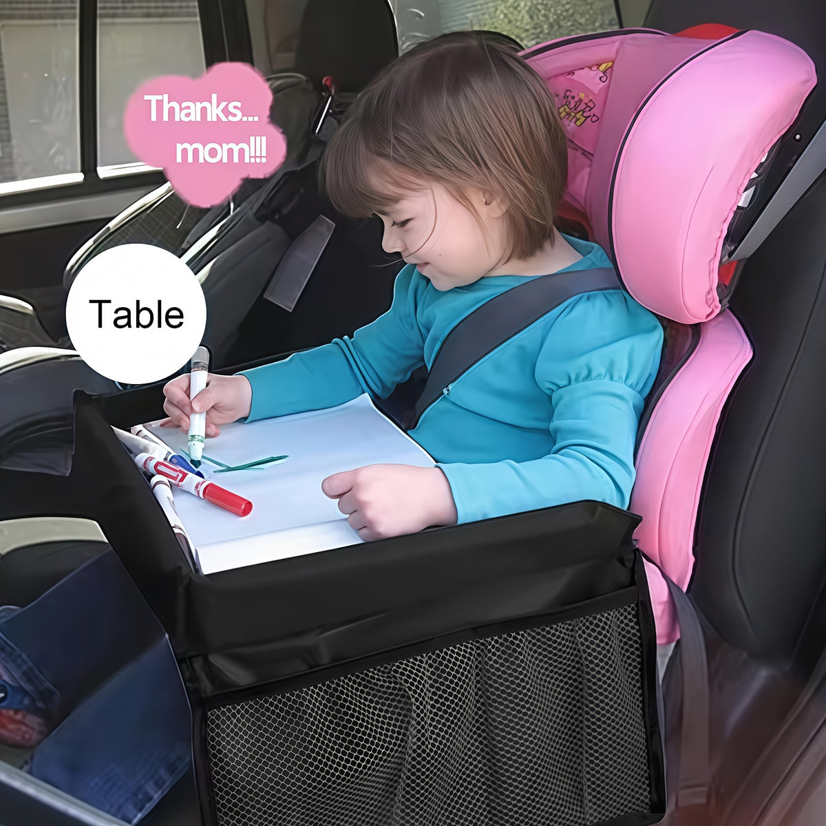 1pc Foldable And Expandable Polyester Youngsters Car Seat Travel Tray with Multiple Storage Pockets - Lightweight, Wall-Mountable Design for Airplane, Car And Home Use, Car Storage Tray | Versatile Travel Accessory | Sturdy Constructio