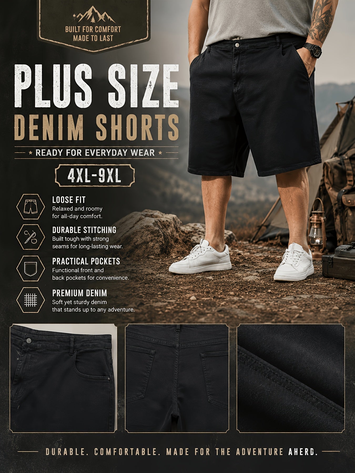 Men's Denim Shorts - Relaxed Fit With Pockets