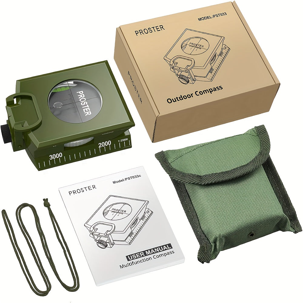 Survival Compass with Inclinometer & Carrying Bag – Sighting Compass for Camping, Hiking, Hunting, Geology & Navigation Activities (Green & Black)