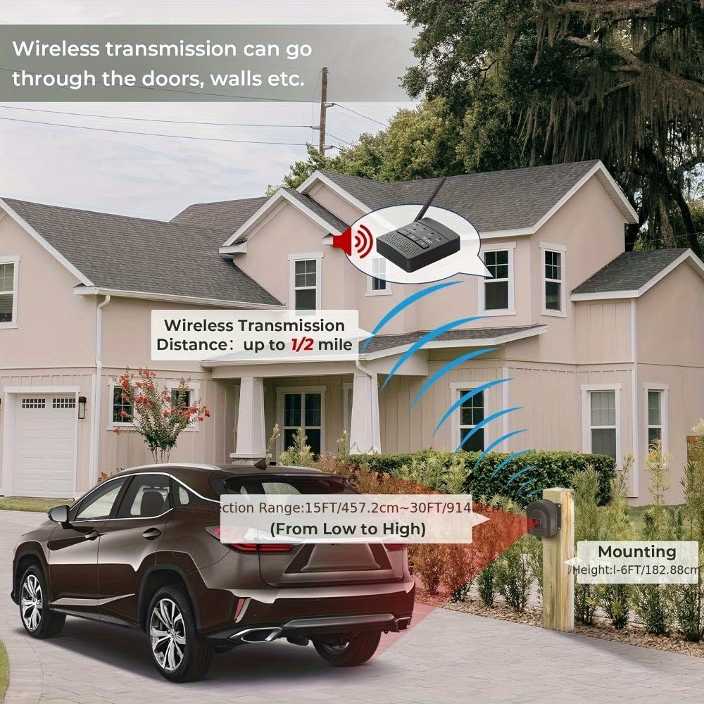 Driveway Alarm Wireless Sensor System 1/2 Mile Range – Motion Sensor Detector for Home, Mailbox & Perimeter Security, Battery Operated, 38 Ringtones