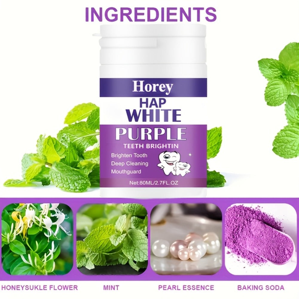 Purple Teeth Whitening Powder for Sensitive Teeth – BPA-Free Alcohol-Free Tooth Polishing Powder Deep Cleans Removes Odors Whitens Teeth Gentle Non-Irritating 3-Day Brushing Program for Adults