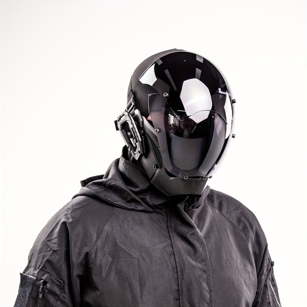 Mechanical Cyberpunk Mask Black – Futuristic Sci-Fi Half Face Costume Prop for Halloween Cosplay, Rave Bar Club Party, Stage Performance & Photography, Cool Gift for Adults Men Women
