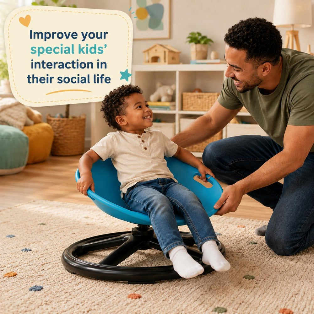 Sensory Spinning Chair for Kids, Autism & ADHD Therapy Spin Seat, Durable Plastic & Metal, Enhances Coordination & Attention, Indoor Outdoor Use, Orange & Blue