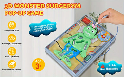 Operation Monster Board Game for Kids – Steady Hand Skill Game with Tweezers, 3D Monster Pieces, Fun Family Game Night for Ages 3+, 1-2 Players, Great Gift for Boys and Girls
