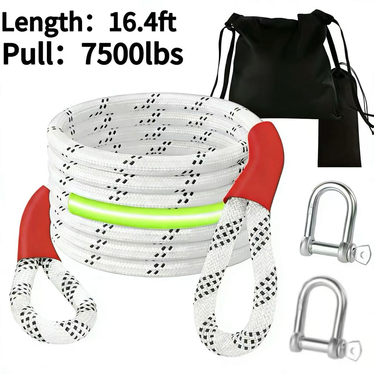 Heavy Duty Recovery Tow Rope, 7500 LBS Break Strength | Emergency Tow Rope for Truck, for Jeep, ATV & More, Towing Strap with 2pcs D Ring Shackles, Reflective Safety Flag, Storage Bag, Durable Polyamide Material