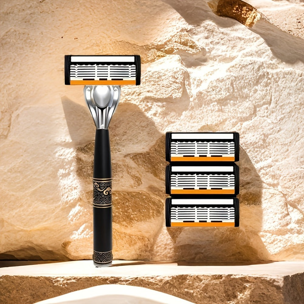 Men's Razor 6-Layer Blade Refill Kit with Handle Smooth Precise Shaving - Multiple Options 6 12 24 30 36 Blades Cartridge Razor Anti-Irritation Close Shave Grooming Gift for Men
