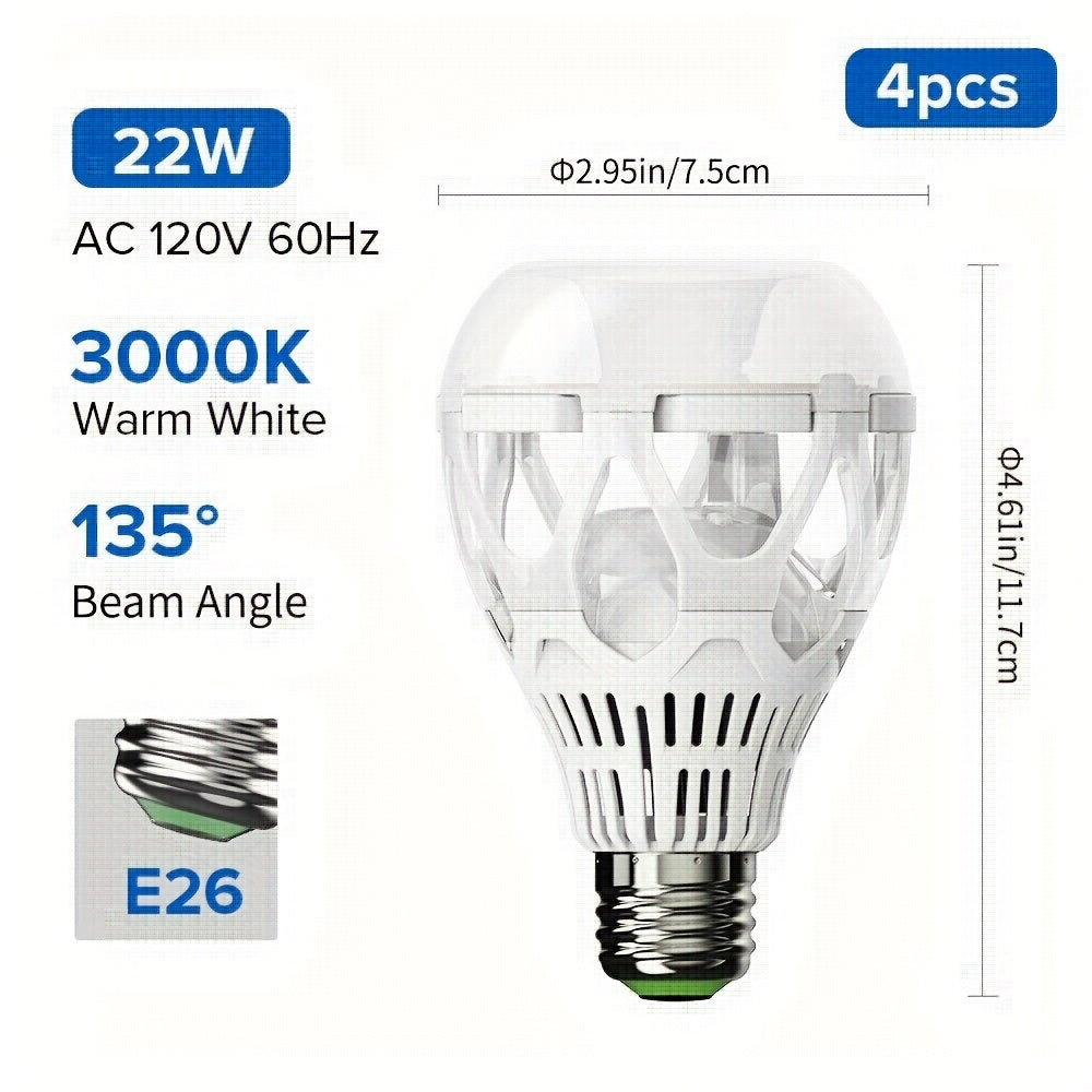 A21 LED Light Bulb 22W 3000 Lumens 200W Equivalent High Brightness Non-Dimmable – E26 Base 3000K Warm White & 5000K Daylight for Home Office Garage Workshop Indoor Lighting, 4-Pack