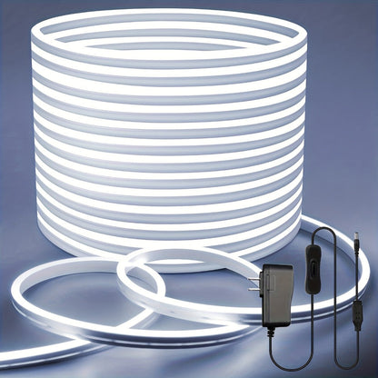 Neon LED Strip Lights 10m 32.8ft IP65 Waterproof with Power Adapter, 24V Flexible Neon Light Strip in White, Warm White, Ice Blue & Pink, for Bedroom, Living Room, Kitchen, Staircase, Indoor & Outdoor Decor