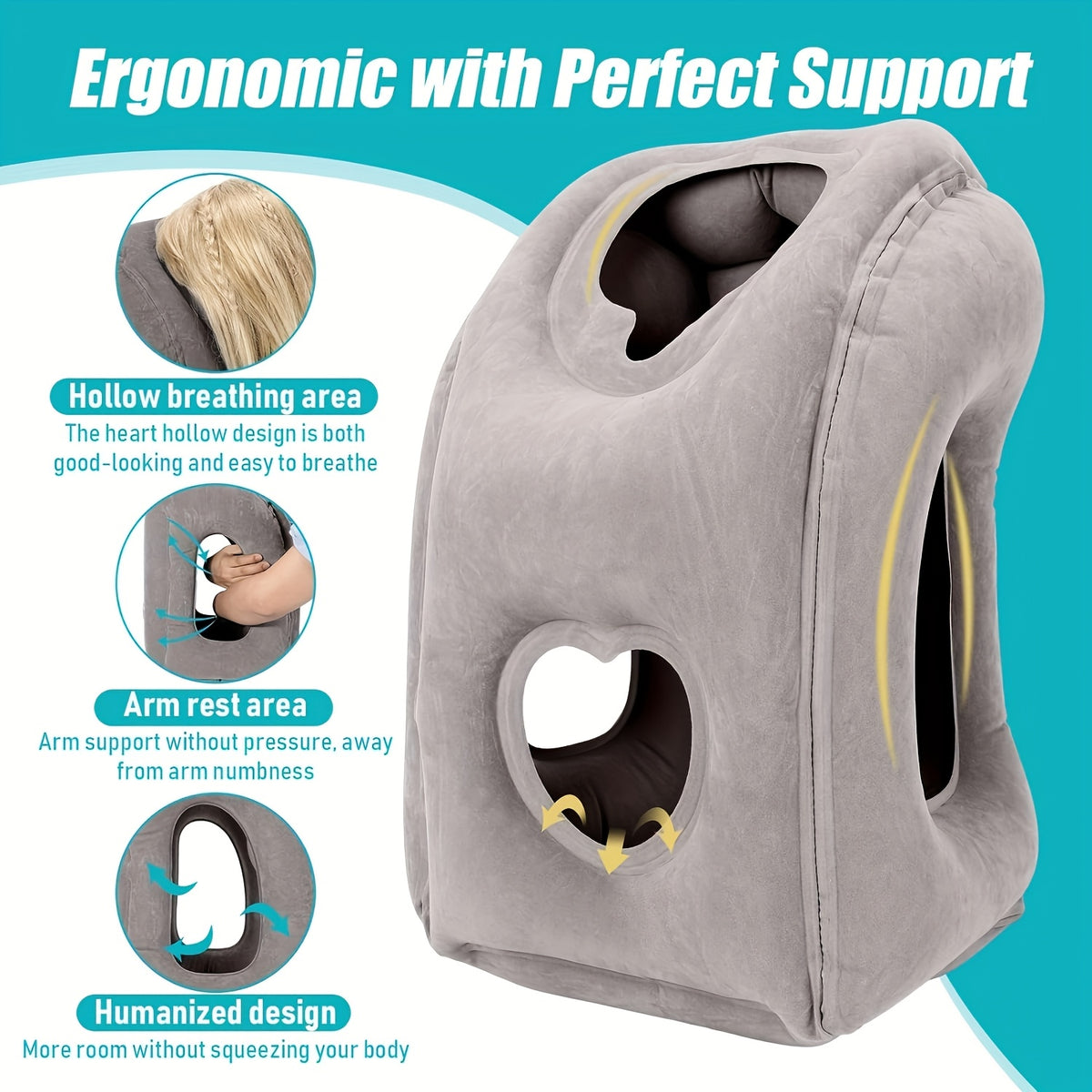 [Inflatable Travel Pillow] 1pc Inflatable Travel Pillow with Patented Valve Design - Adjustable Neck & Head Support, Lightweight & Medium-Firm Ergonomic Air Pillow for Long Haul Flights, Cars, Buses, Trains, Office Napping (Mixed Colors)