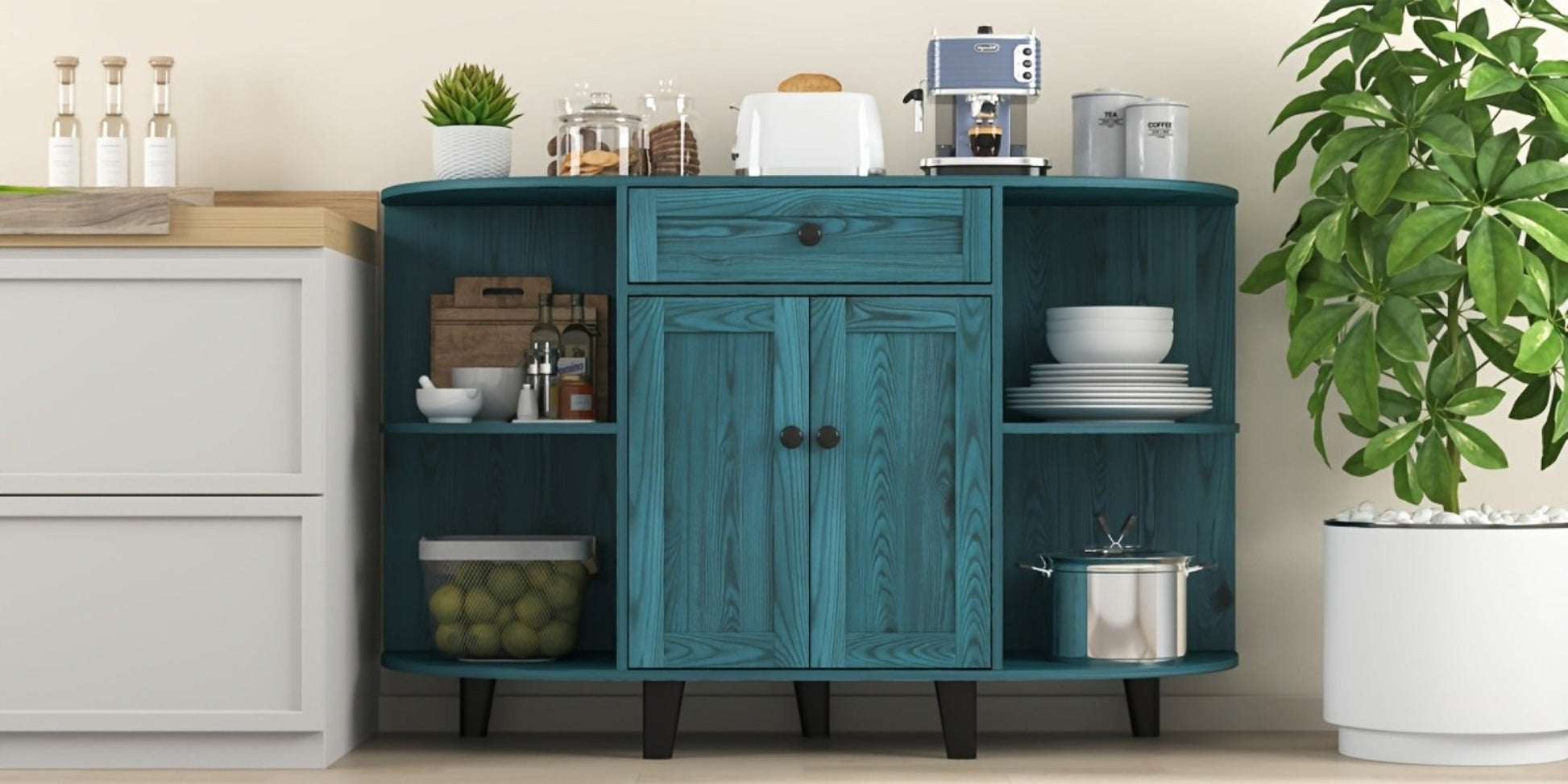 51.97-Inch Freestanding Sideboard Buffet Cabinet with Open Shelves for Kitchen detail image - detail view 12