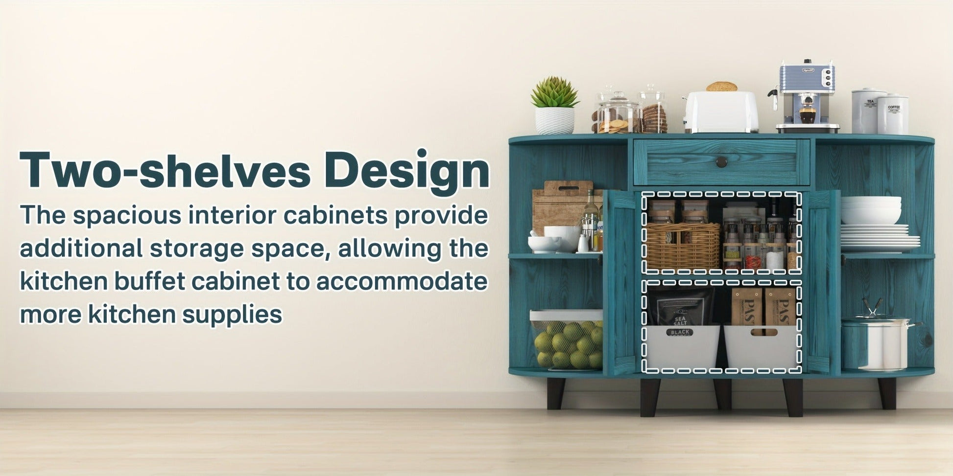 51.97-Inch Freestanding Sideboard Buffet Cabinet with Open Shelves for Kitchen detail image - detail view 17