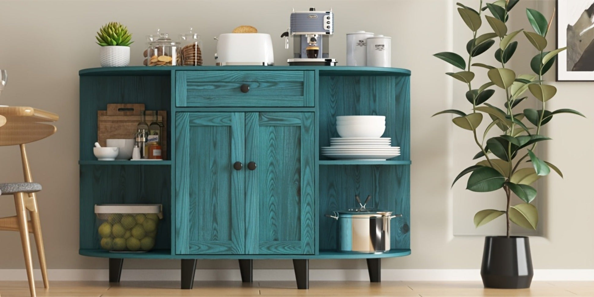 51.97-Inch Freestanding Sideboard Buffet Cabinet with Open Shelves for Kitchen detail image - detail view 18