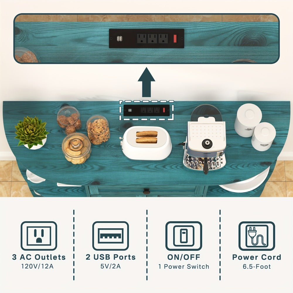 51.97-Inch Freestanding Sideboard Buffet Cabinet with Open Shelves for Kitchen detail image - detail view 7