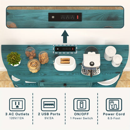 51.97-Inch Freestanding Sideboard Buffet Cabinet with Open Shelves for Kitchen detail image - detail view 7