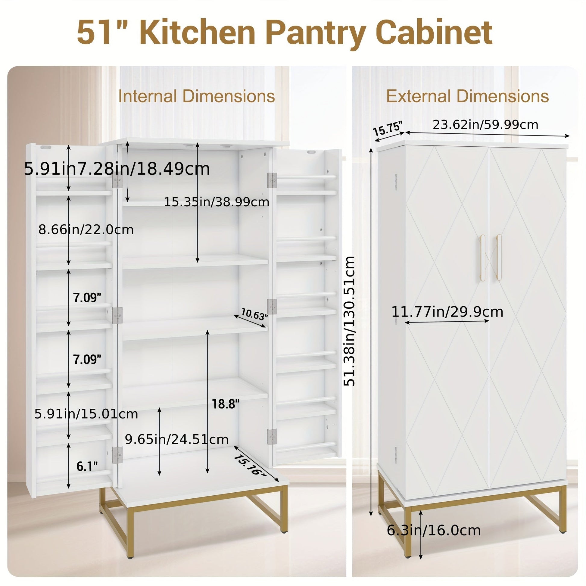 51-Inch Tall Kitchen Pantry Cabinet with Adjustable Shelves for Organized Everyday Storage detail image