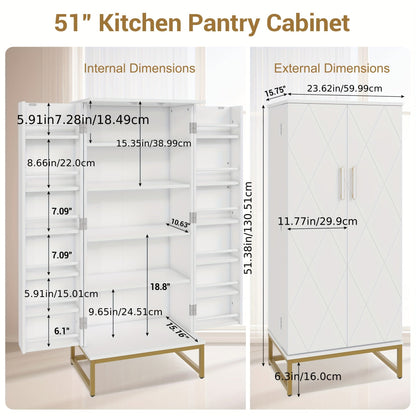 51-Inch Tall Kitchen Pantry Cabinet with Adjustable Shelves for Organized Everyday Storage detail image