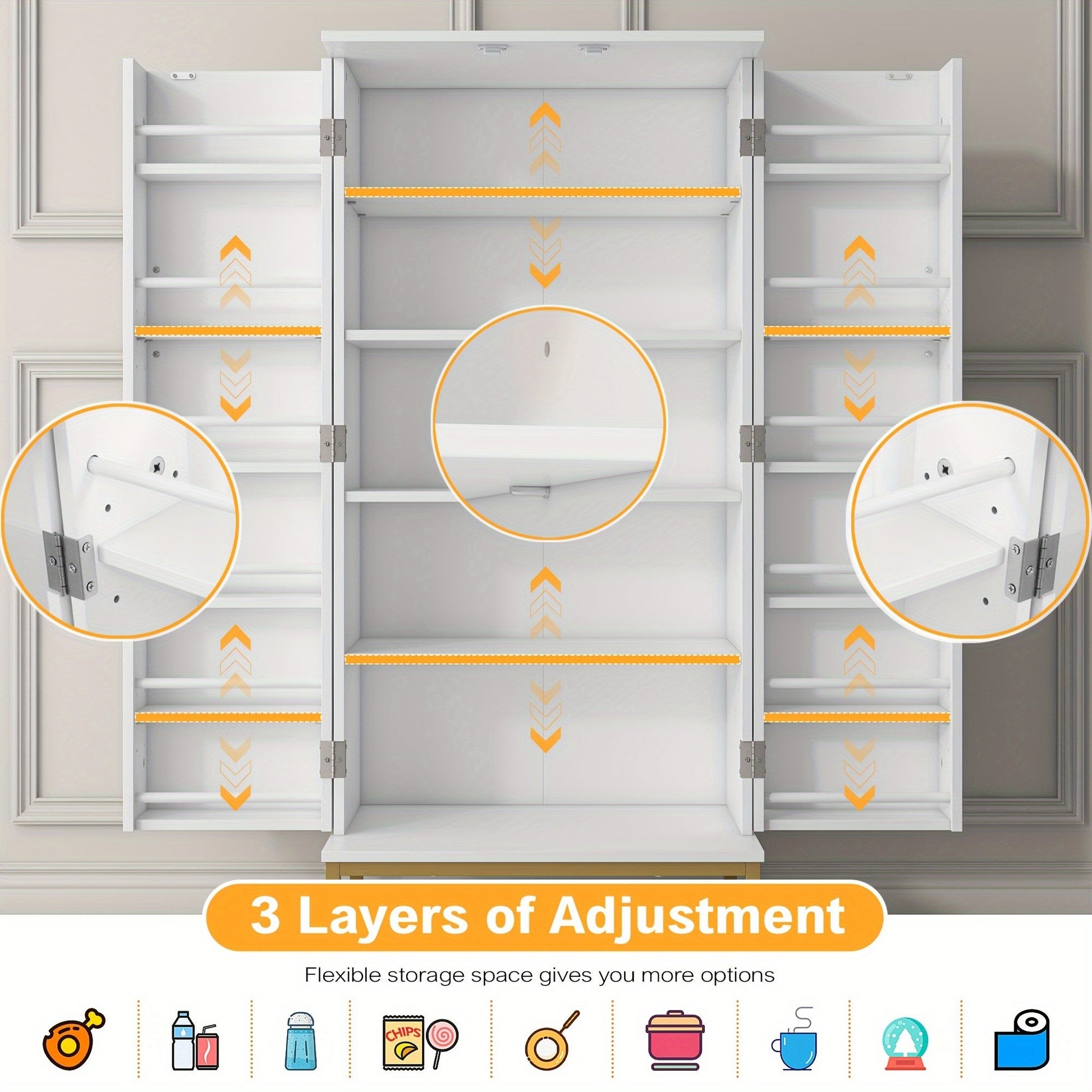 51-Inch Tall Kitchen Pantry Cabinet with Adjustable Shelves for Organized Everyday Storage detail image - detail view 5