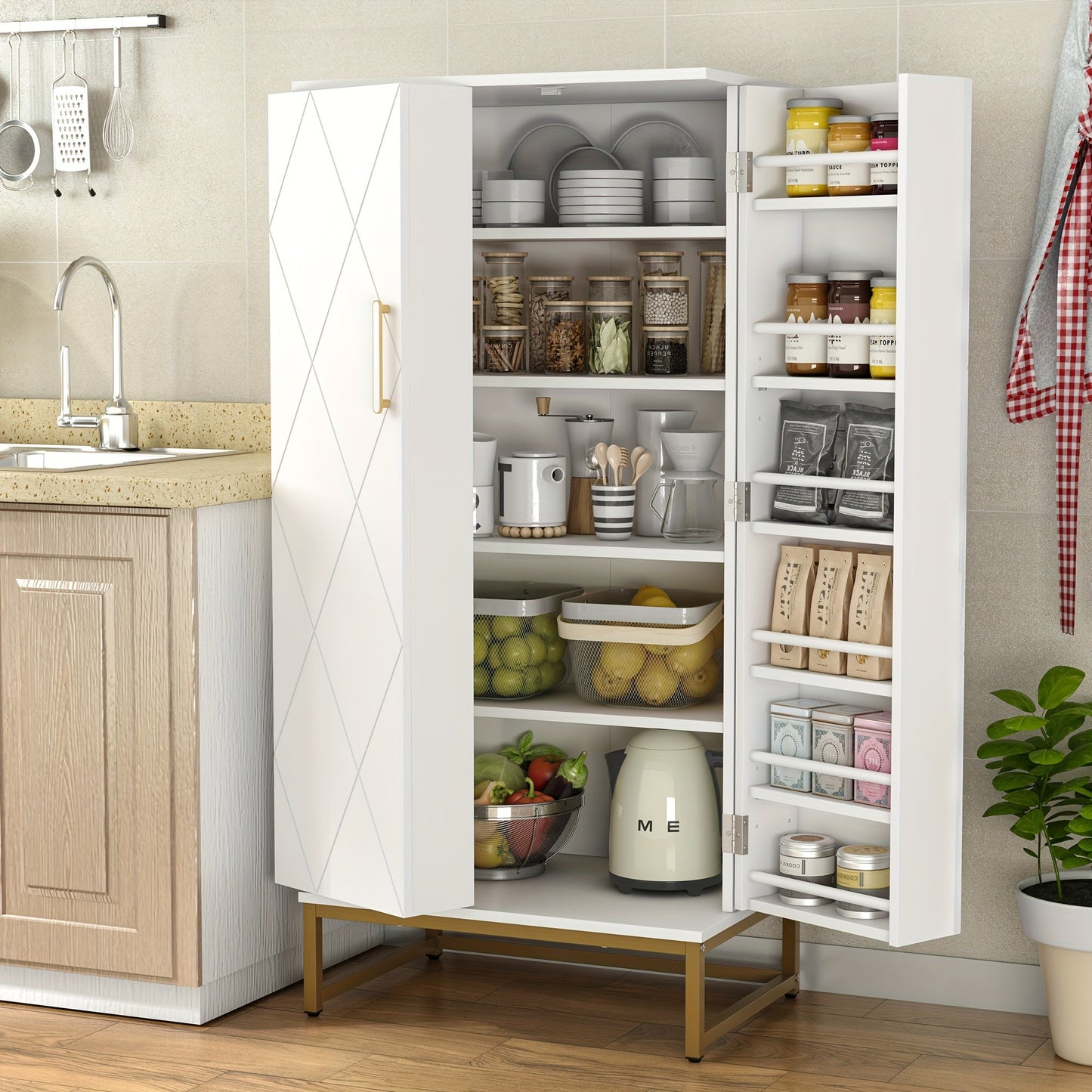 51-Inch Tall Kitchen Pantry Cabinet with Adjustable Shelves for Organized Everyday Storage detail image - detail view 8