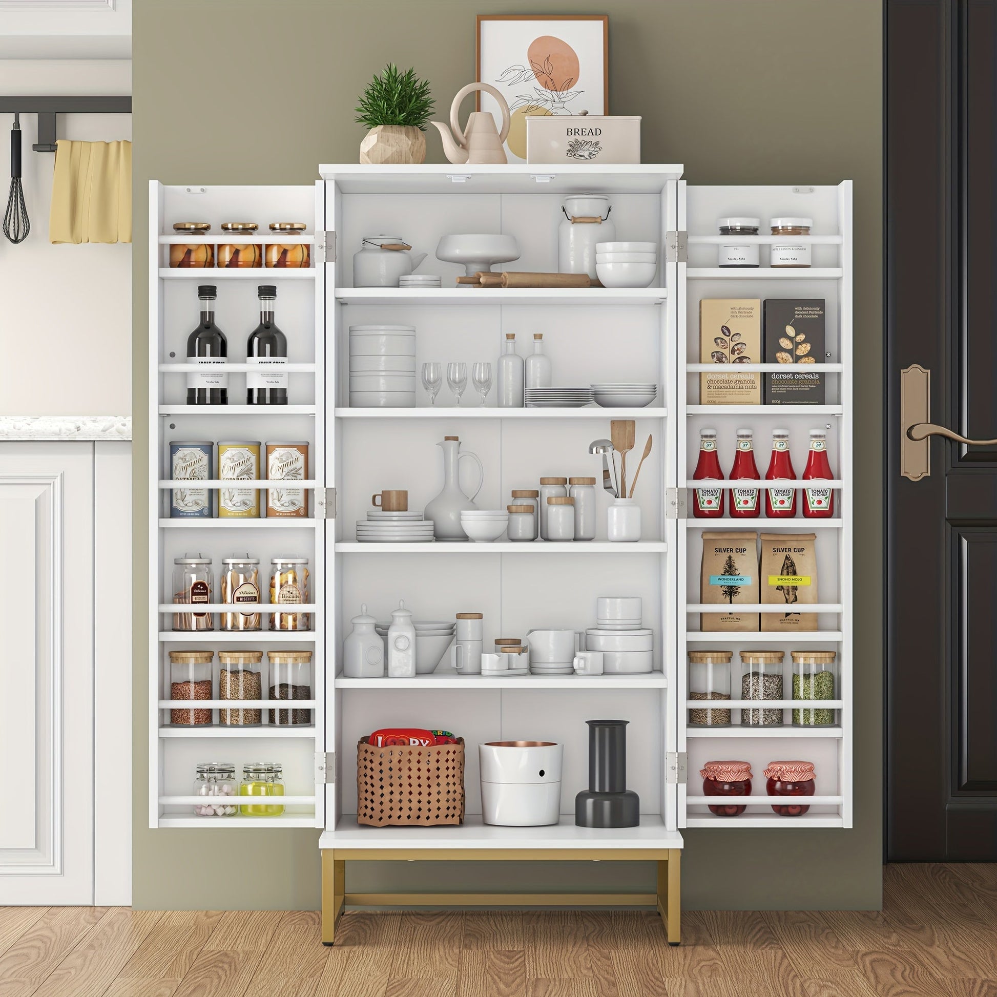 51-Inch Tall Kitchen Pantry Cabinet with Adjustable Shelves for Organized Everyday Storage detail image - detail view 9
