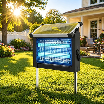 Solar Bug Zapper Outdoor 4200V – Solar Powered Mosquito Killer with Auto/Manual Dual Mode, 2100 Sq.Ft Coverage, 12H Runtime, 3-Way Charging, 10FT Cord, Safe for Family & Pets, for Patio, Garden & Camping