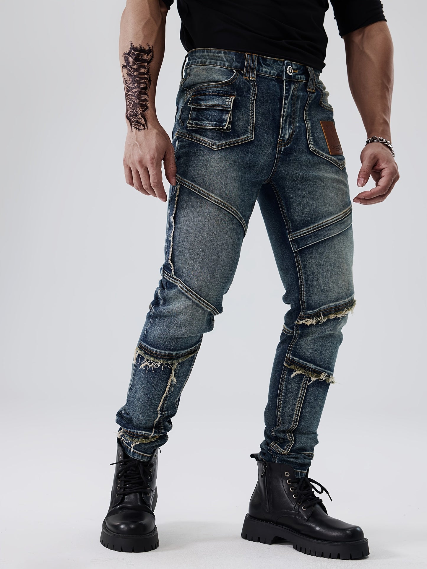 Men's Slim Fit Jeans - Vintage Wash Patchwork