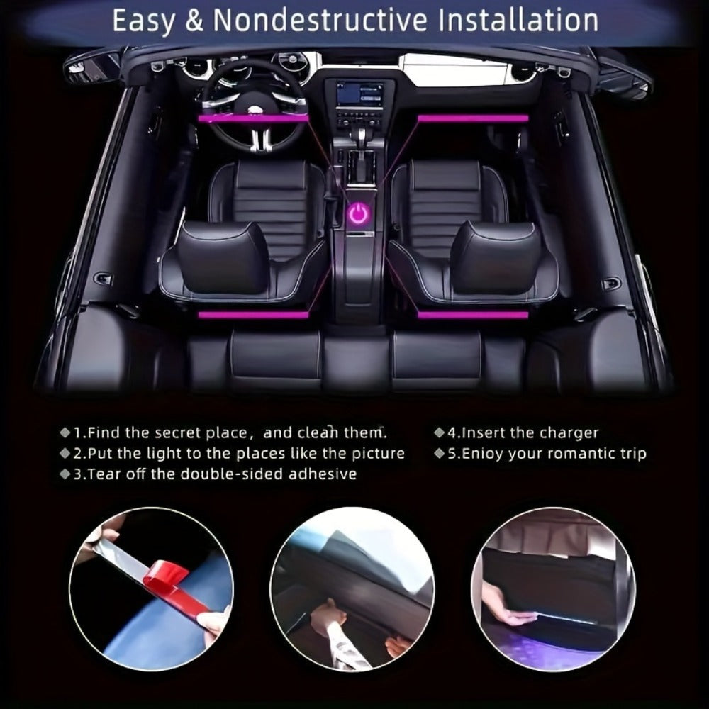 RGB LED Car Interior Lights 48 LEDs Under Dash Strip Lighting Kit with App Control & Remote – Multicolor Music Sync for Car Truck SUV (App / Remote / USB+Remote)