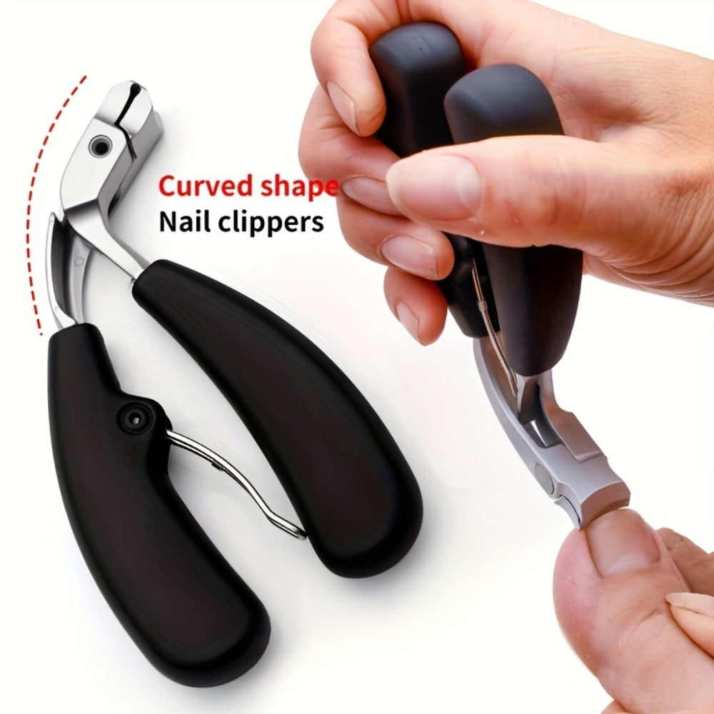 Heavy Duty Nail Clippers for Thick Toenails Seniors — Stainless Steel Concave Blade Large Opening Long Angled Handle, No-Splash Elderly Friendly Precision Toenail Trimmer with Nail File 2pcs