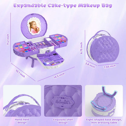 Girls Makeup Set with Dressing Table & Mirror - Princess Pretend Play Vanity Toy for Kids Ages 3-12, Birthday Christmas Halloween Gift for Girls