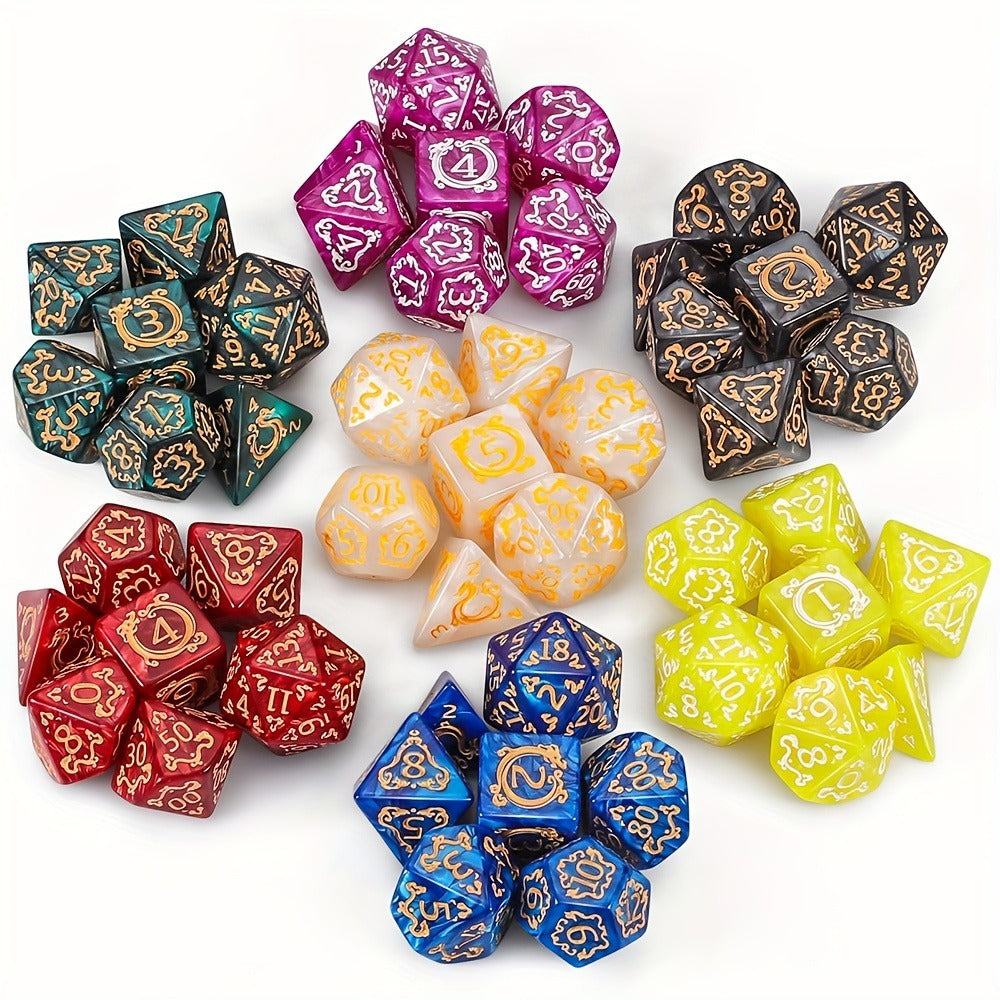 DnD Dice Set 49pcs Dragon Pattern Polyhedral Dice 7 Sets with Pouches – D4 D6 D8 D10 D12 D20 for Dungeons & Dragons RPG MTG Tabletop Games, 7 Colors Acrylic Gamer Gift
