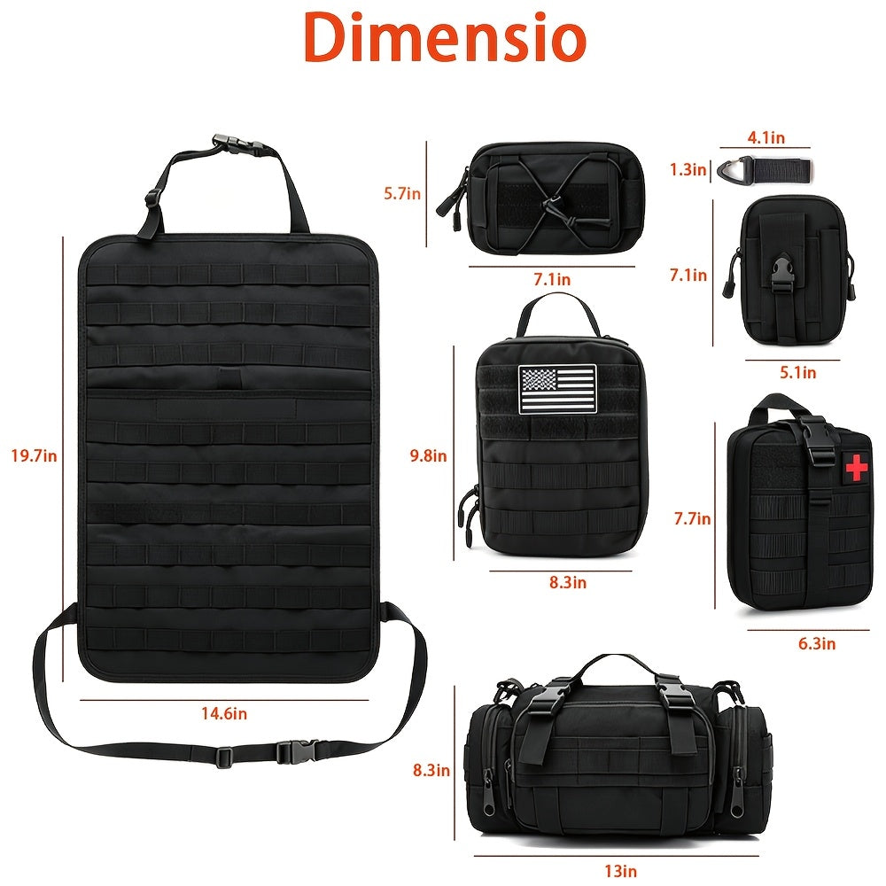 [Universal] Car Seat Back Organizer, Upgrade Vehicle Panel Organizer with 5 Detachable MOLLE Pouches for Vehicles Such As Jeep, Truck, SUV, Etc Multipurpose Car Organizer Hanging Travel Accessories Organizer Comes with 6pcs Keychains