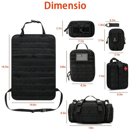 [Universal] Car Seat Back Organizer, Upgrade Vehicle Panel Organizer with 5 Detachable MOLLE Pouches for Vehicles Such As Jeep, Truck, SUV, Etc Multipurpose Car Organizer Hanging Travel Accessories Organizer Comes with 6pcs Keychains