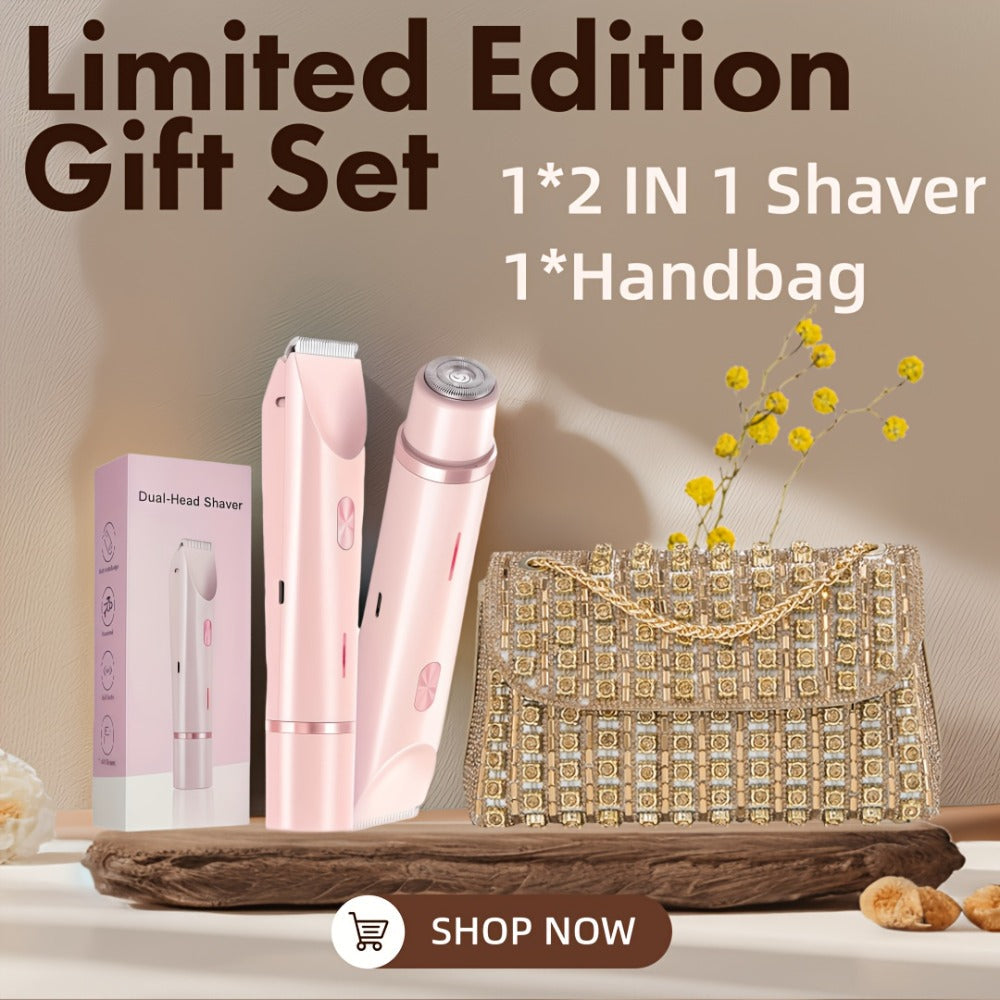 Electric Shaver & Bikini Trimmer for Women Dual Head USB Rechargeable – Multipurpose Face Body Hair Removal for Arms Legs Underarm, Portable Cordless Razor Pink Gift Set