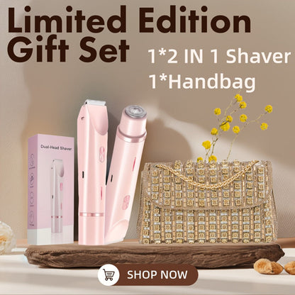 Electric Shaver & Bikini Trimmer for Women Dual Head USB Rechargeable – Multipurpose Face Body Hair Removal for Arms Legs Underarm, Portable Cordless Razor Pink Gift Set