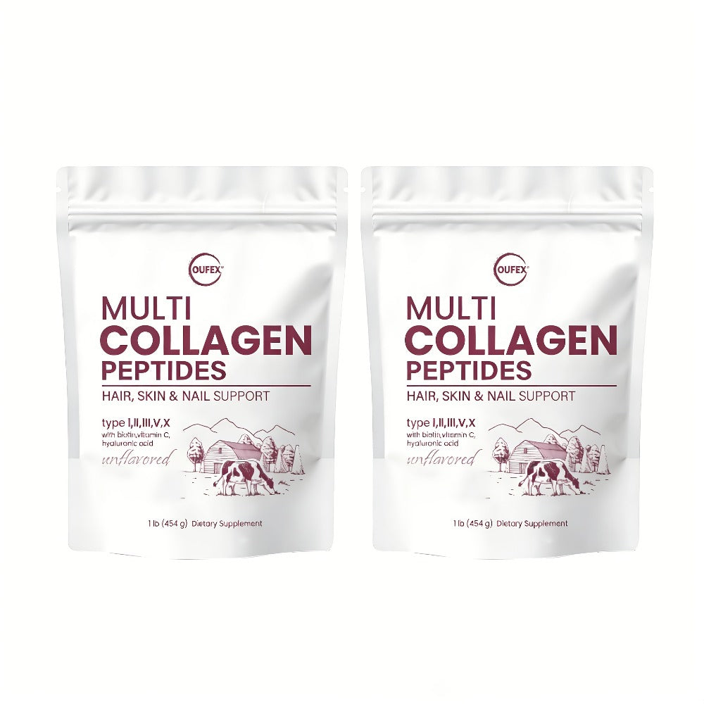 Multi-Collagen Powder with Hydrolyzed Collagen Peptides Types I II III V & X Plus Biotin & Vitamin C — Unflavored Collagen for Skin, Hair, Nails, Joints & Gut Health, 2 Pack for Women & Men