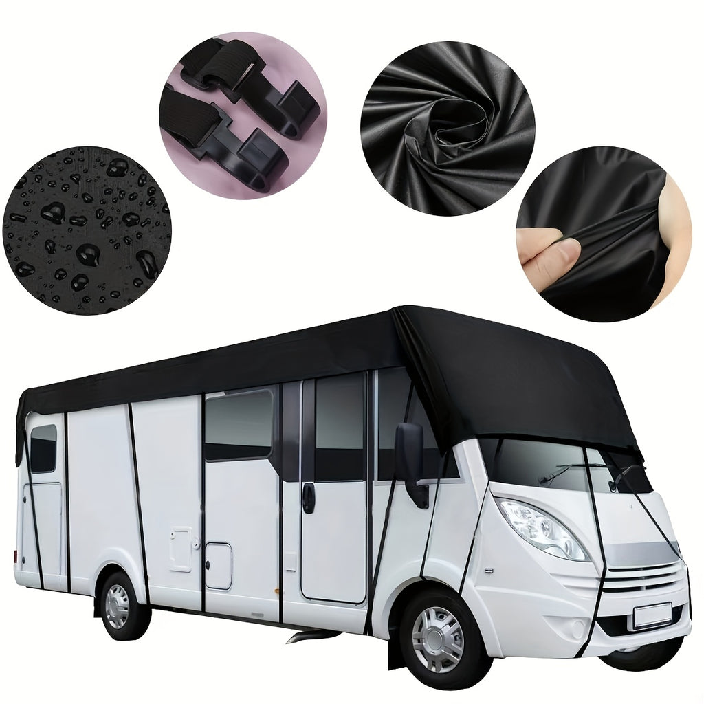 RV & Motorhome Cover, Polyester Travel Trailer Protector, Snow Frost Leaf Dust Rain Sun Protection, with Convenient Storage Bag, Adjustable Straps + Hooks, Easy Installation RV & Trailer Covers