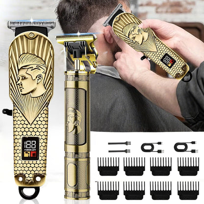 Men's Grooming Set 2 or 4 Piece - Cordless Electric Hair Clipper, T-Shaped Beard Trimmer, Nose Hair Trimmer & Electric Shaver, LED Display Professional Haircutting Beauty Kit, Father's Day Birthday Christmas Gift