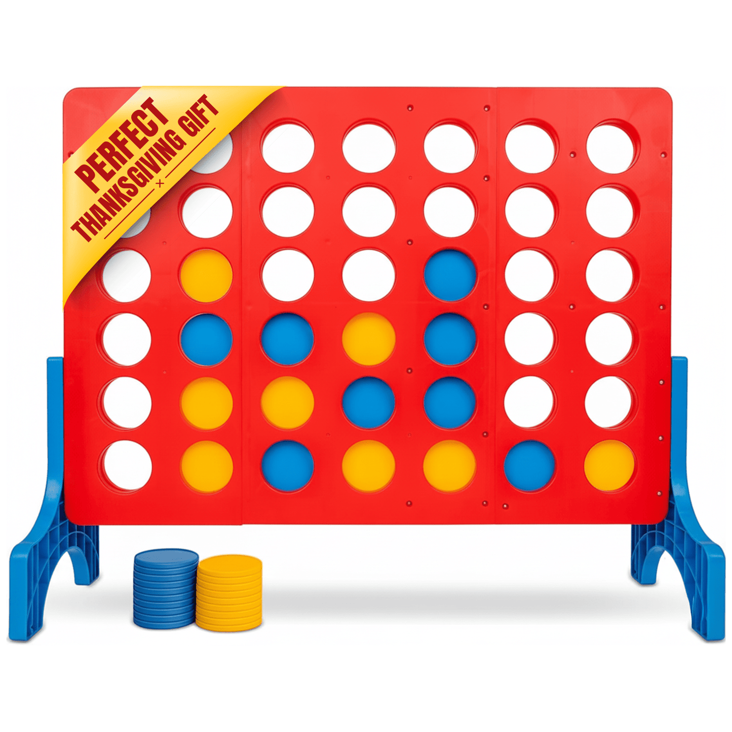 Giant Connect Four Game 1.8FT - Jumbo 4 in a Row Outdoor Lawn Game with 42 Discs & Storage Bag for Adults Kids Family | Wooden & Plastic Yard Game for BBQ Camping Party Holiday - Indoor Outdoor
